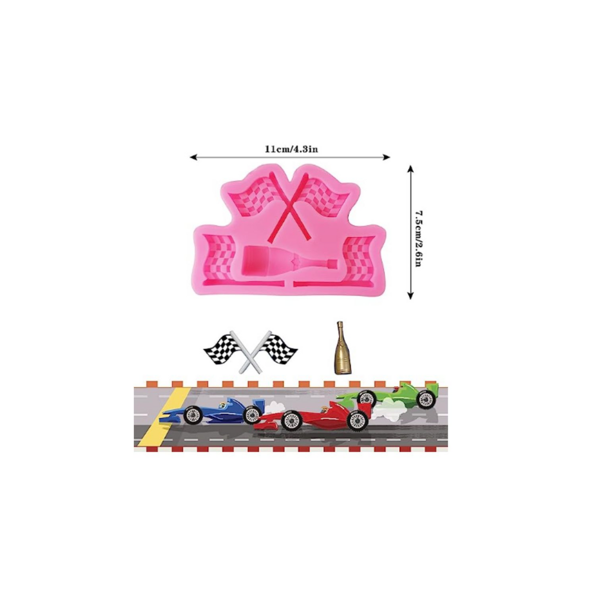 Molde de Silicona Carreras De Auto Banderín Champagne Brindis