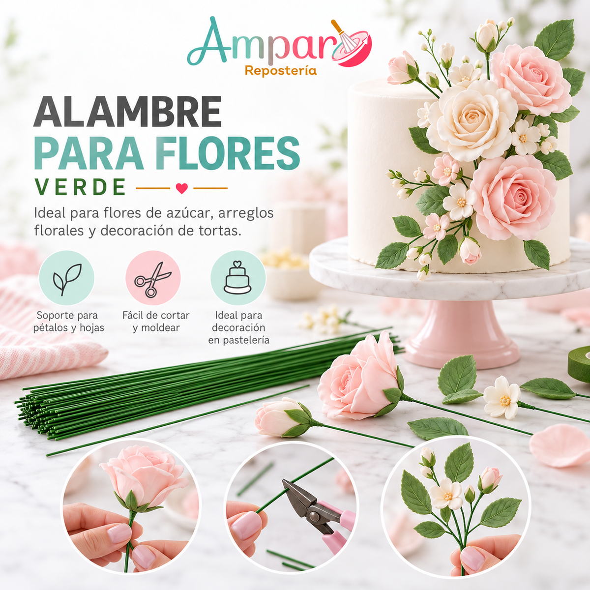Alambre para flores verde  40 cm