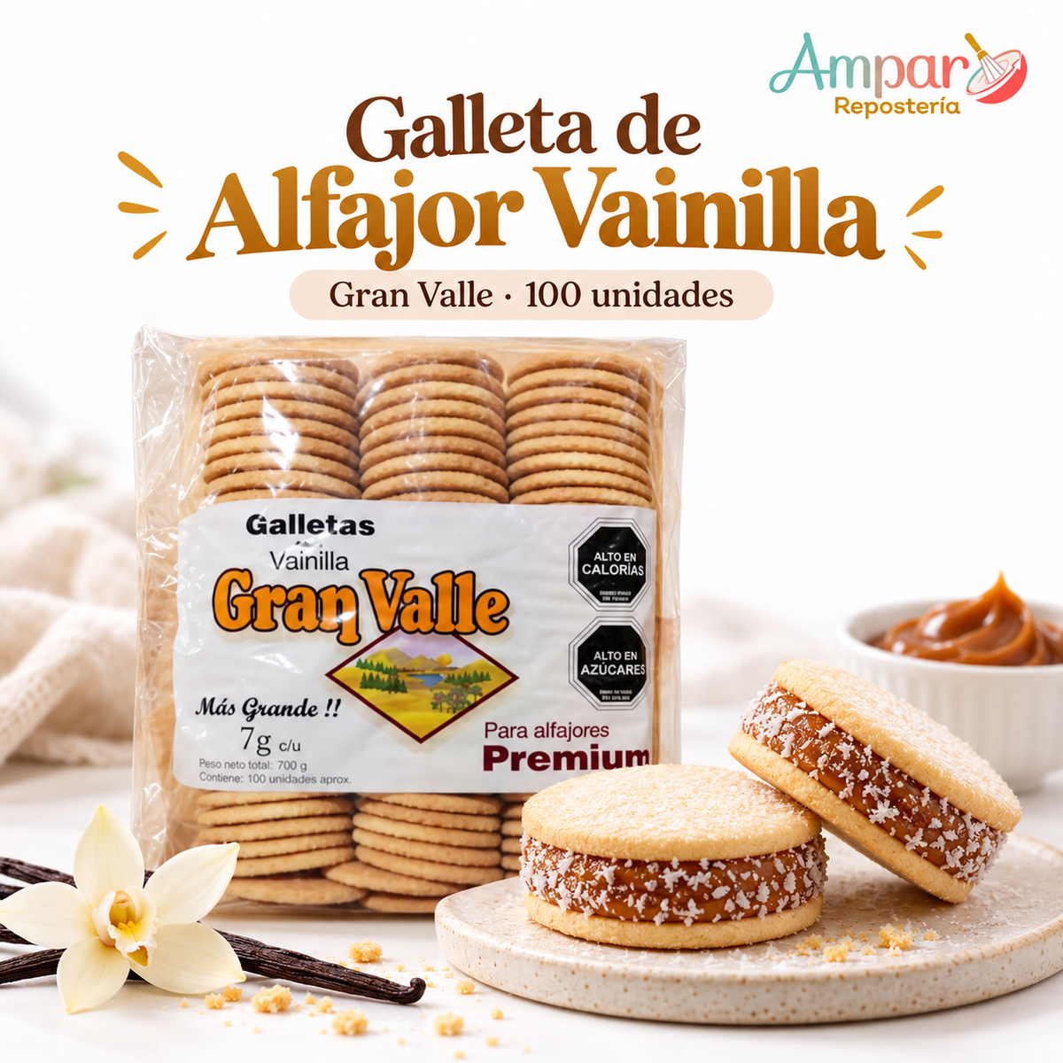 Galleta de Alfajor Vainilla Gran Valle 100 unidades