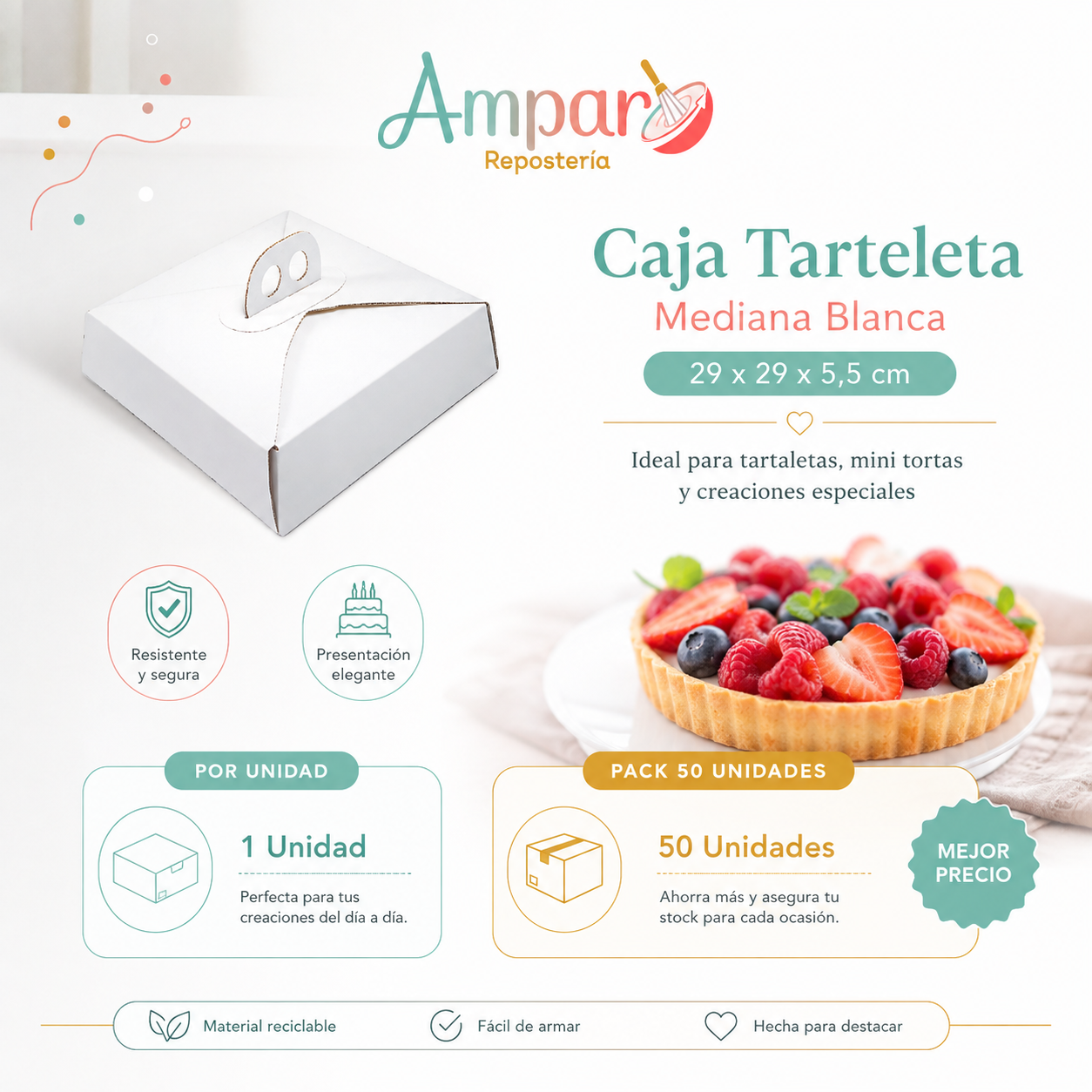 Caja Tarteleta Madiana Blanca 29 x 29 x 5,5 cm