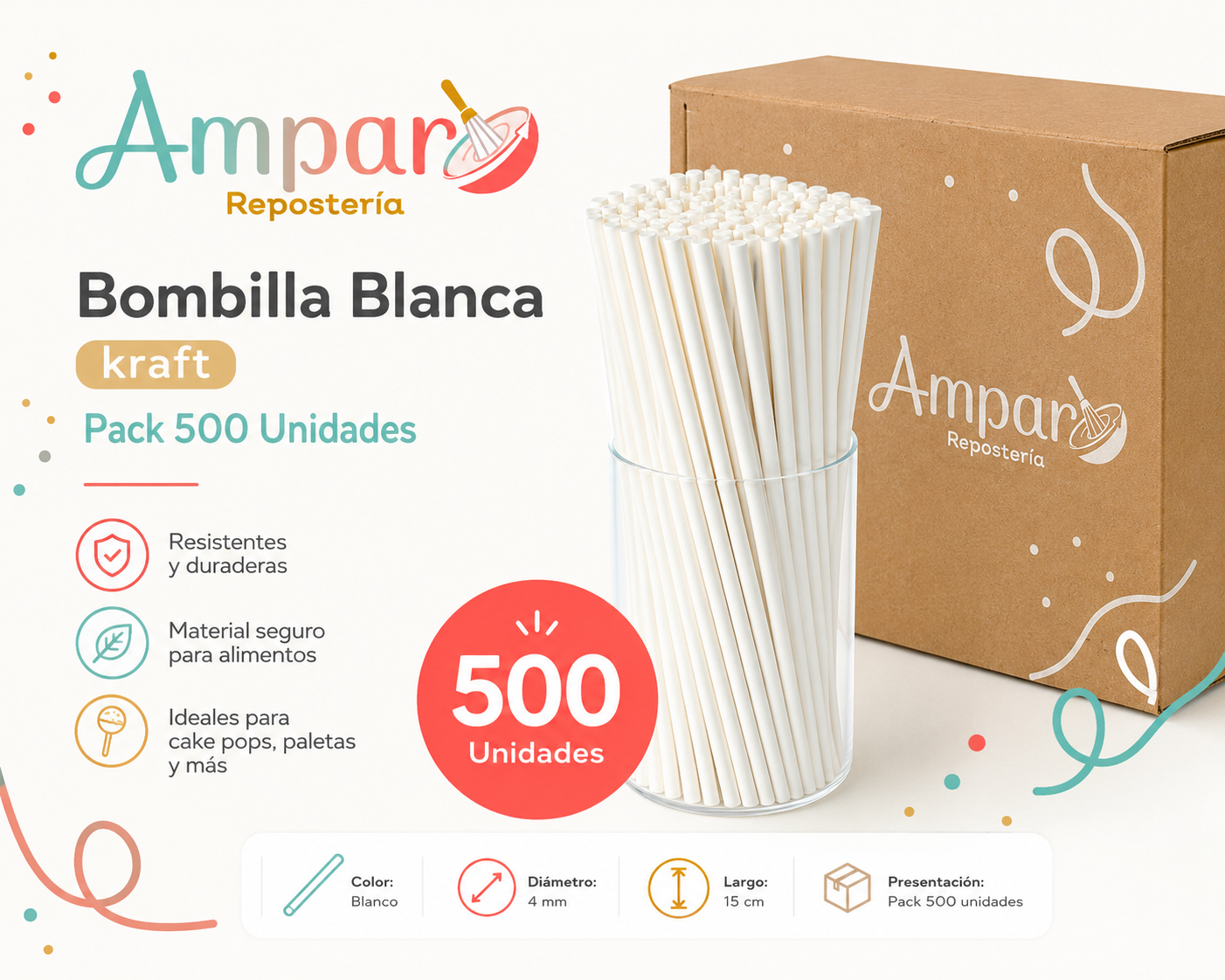 Bombilla Blanca kraft  Pack 500 Unidades