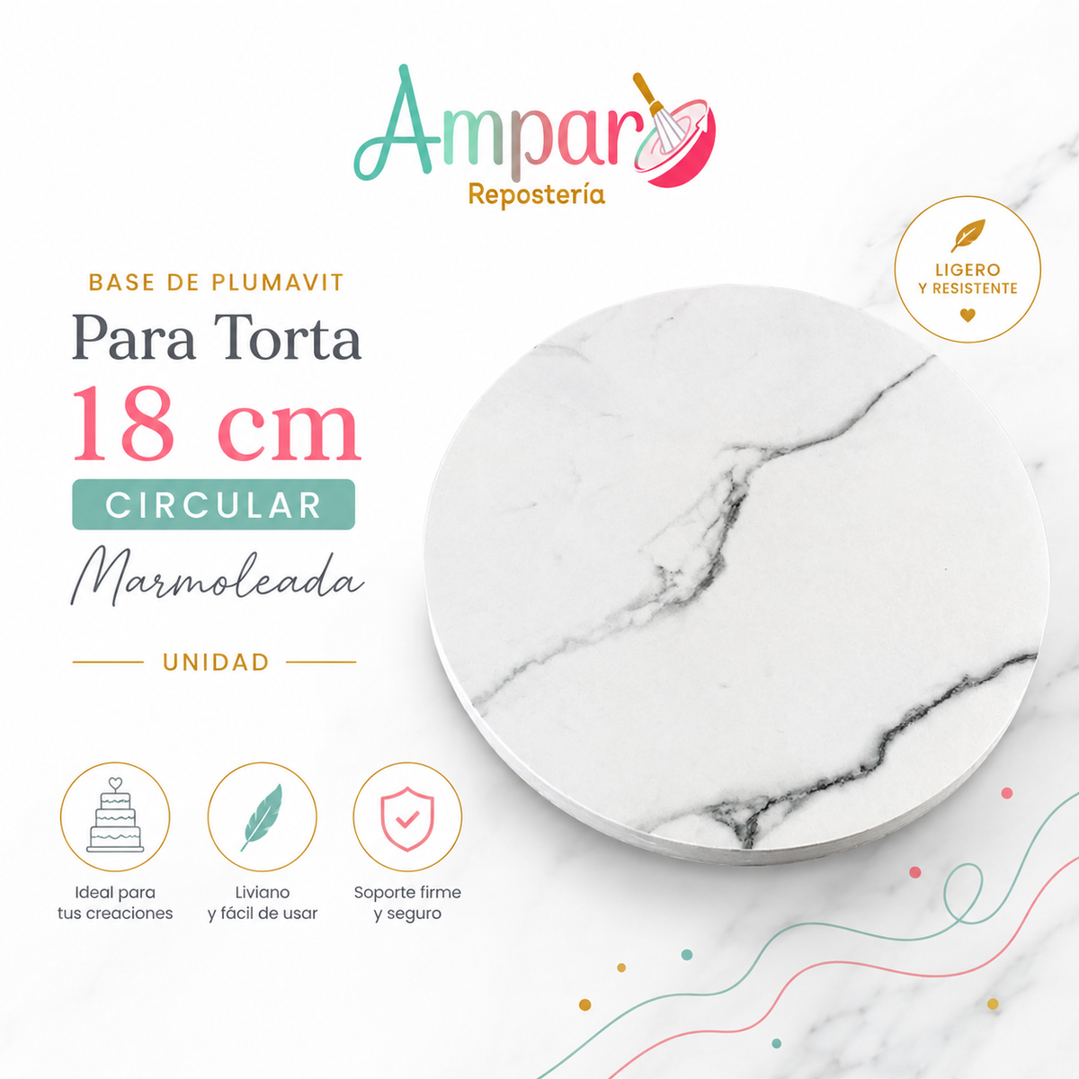 Base de Plumavit para Torta 18 cm Circular Marmoleada