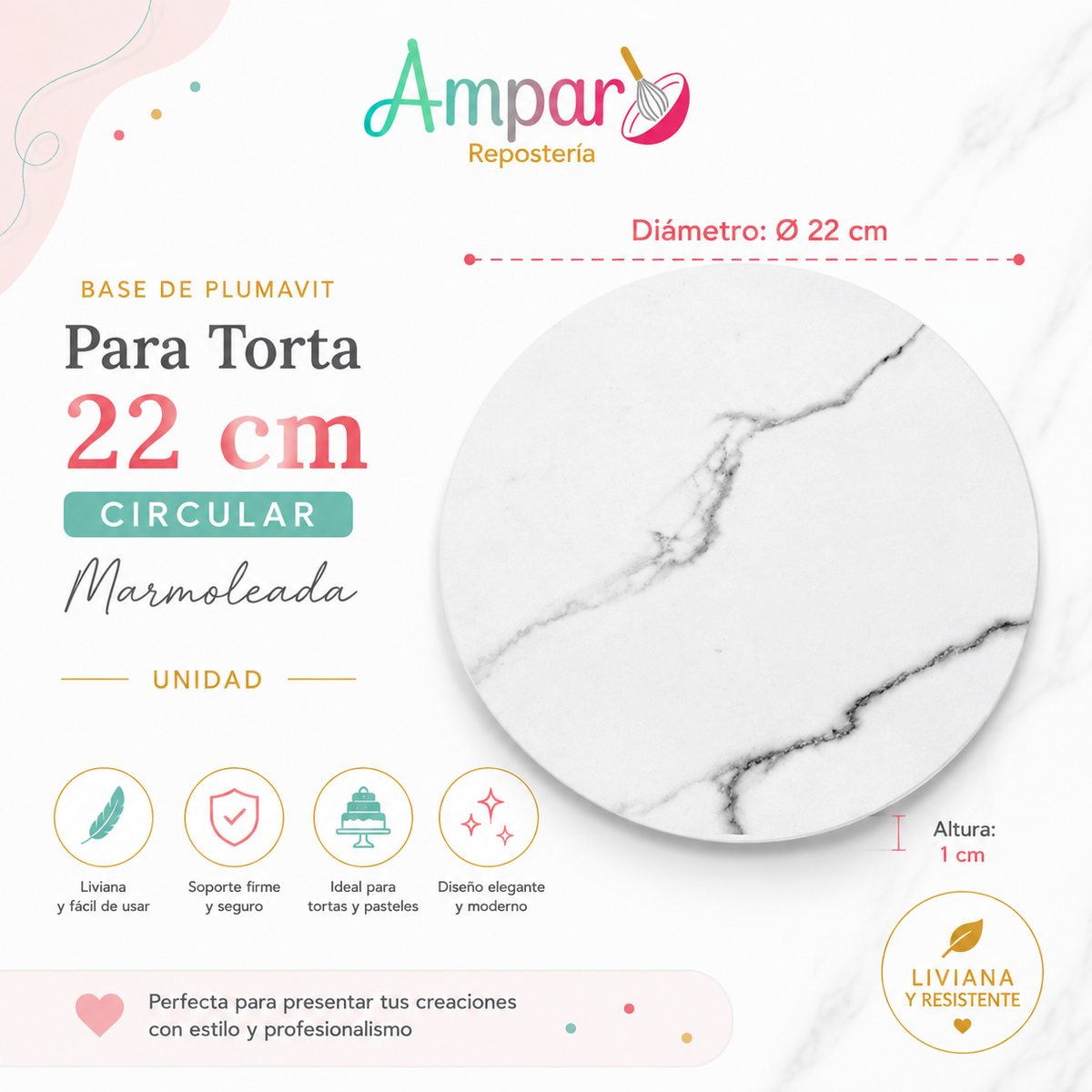 Base de Plumavit para Torta 22 cm Circular Marmoleada