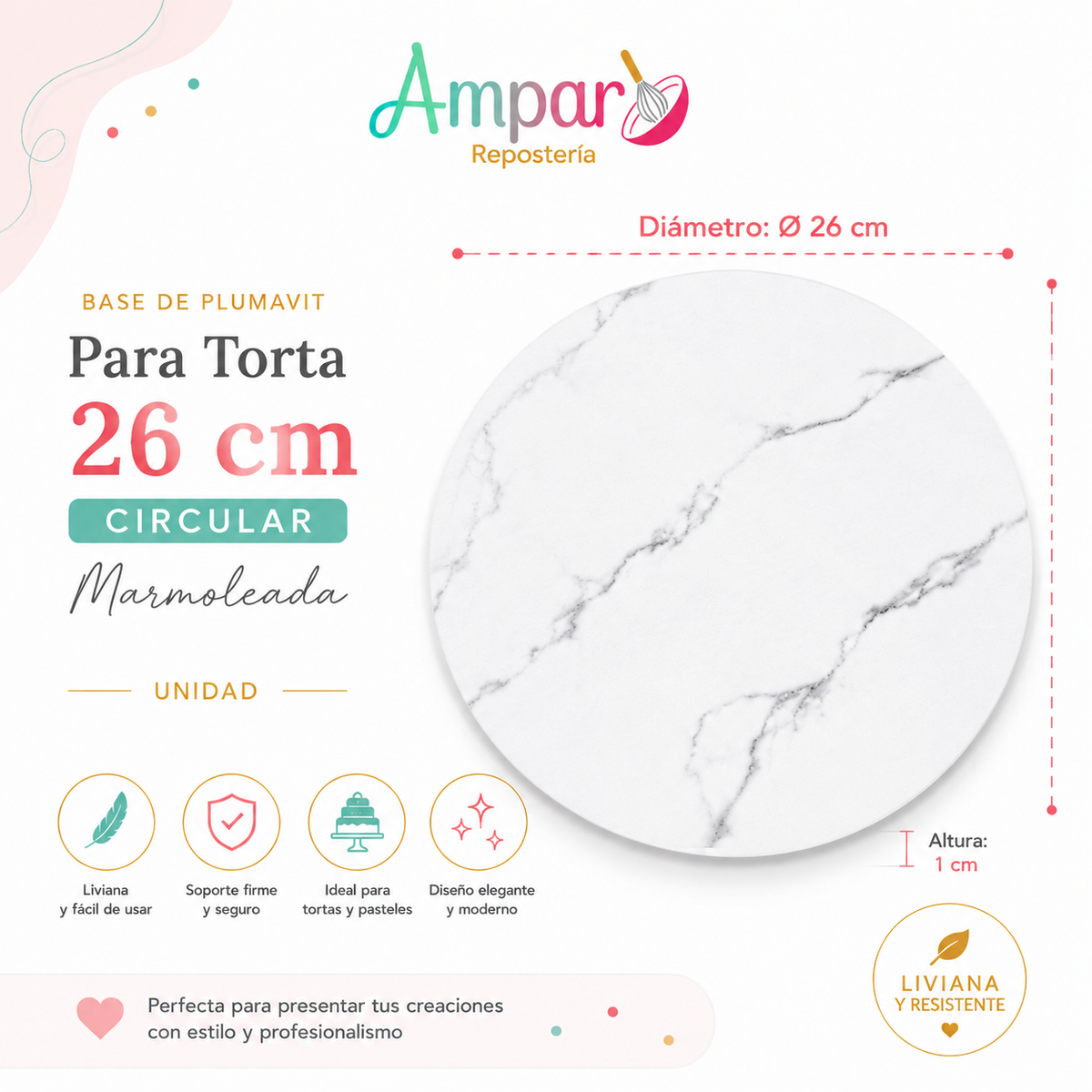 Base de Plumavit para Torta 26 cm Circular Marmoleada