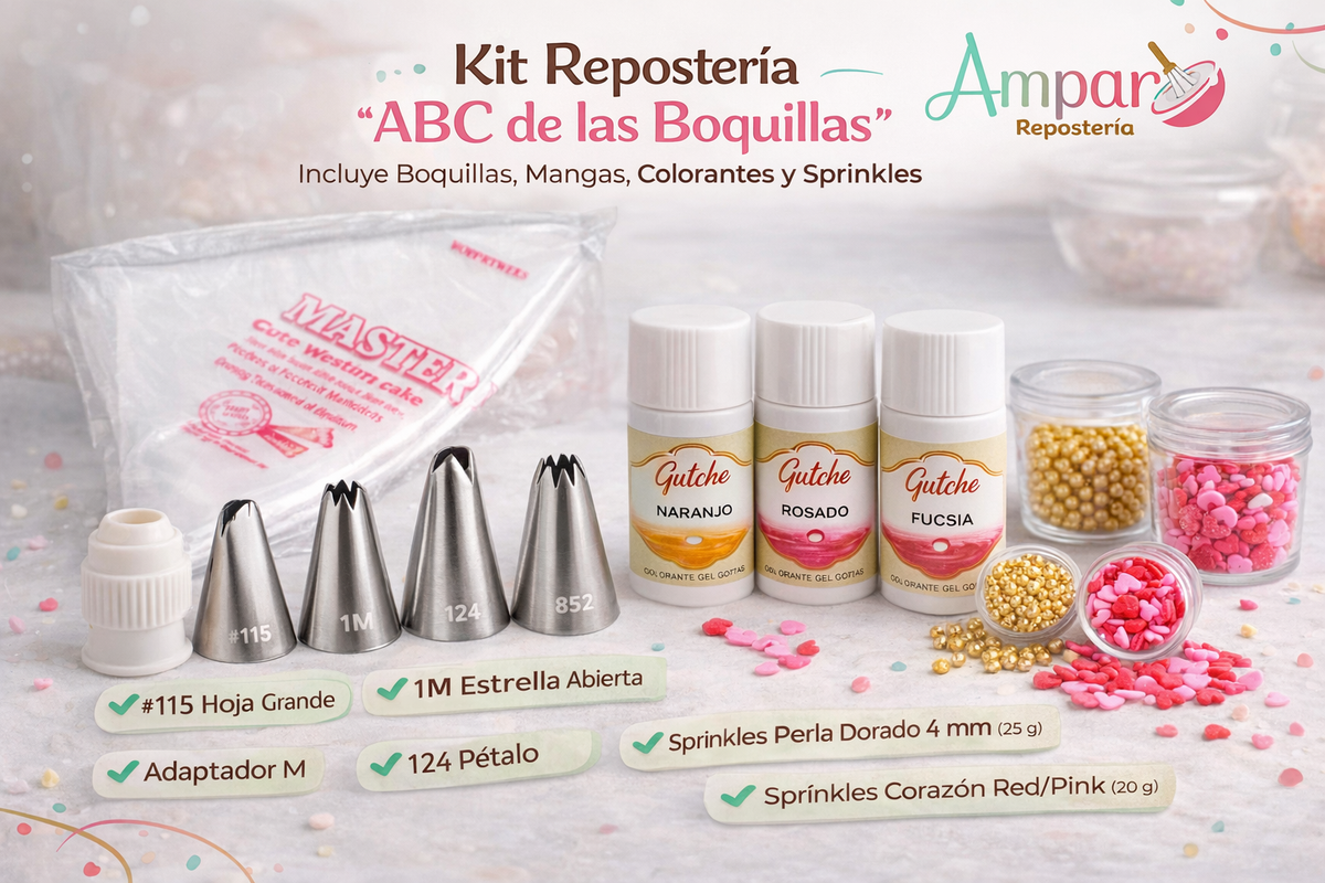 Kit Repostería “ABC de las Boquillas” | Incluye Boquillas, Mangas, Colorantes y Sprinkles