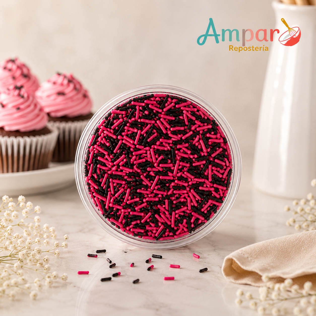 Sprinkles Granillo Multicolor Comestible | 100 g y 1 Kg  Fucsia Negro