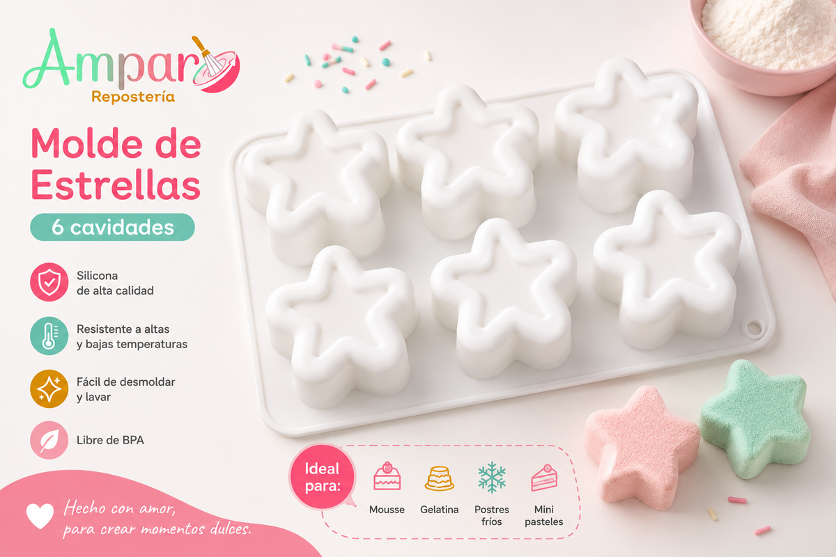 Molde de Silicona Estrellas 6 Cavidades | Repostería y Postres Creativos