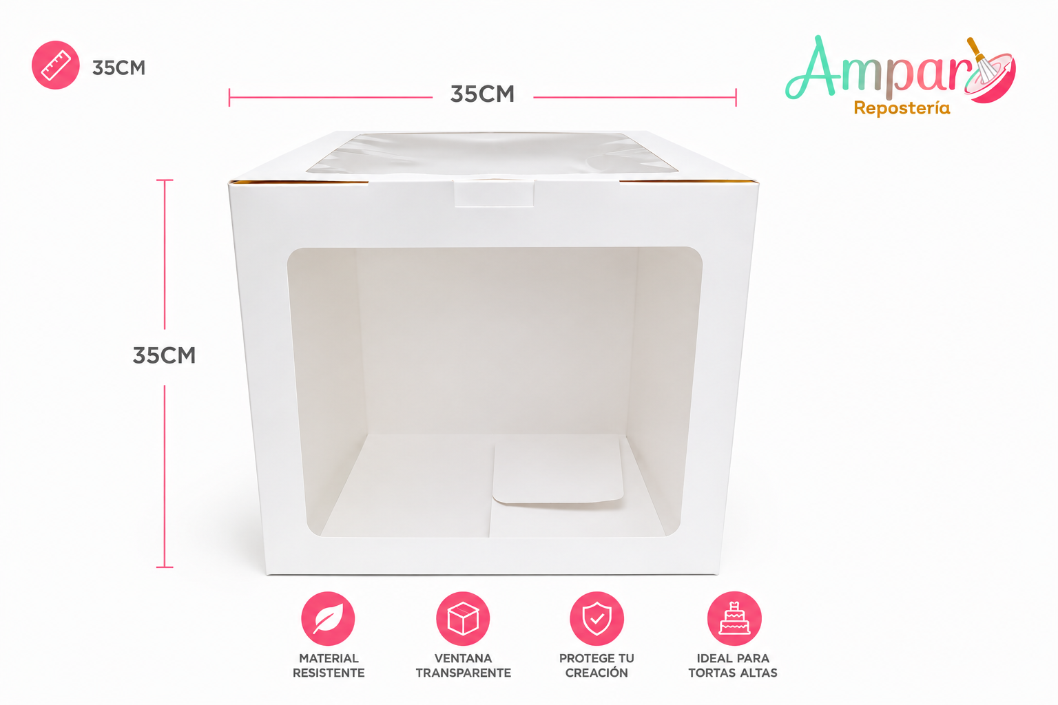 Caja para Torta con Visor 35x35x35 cm – Cartón Blanco | Unidad