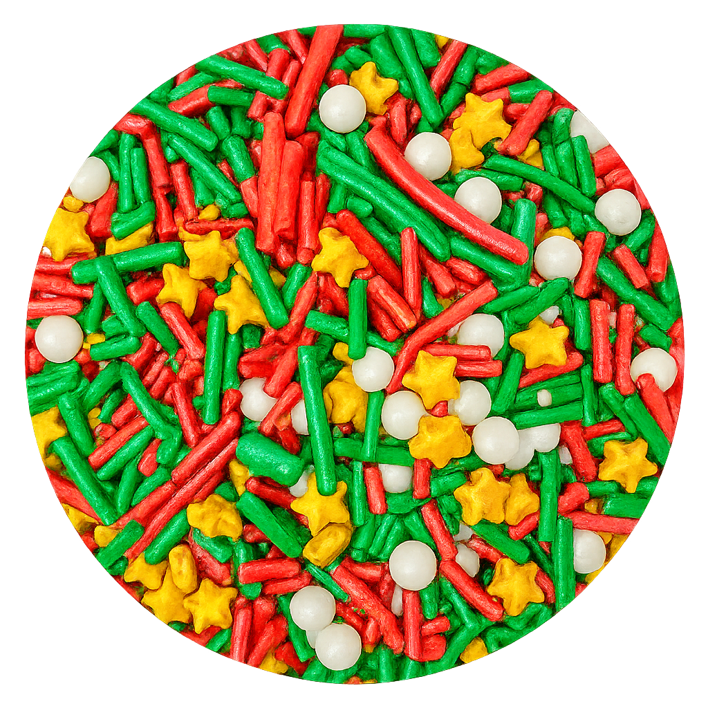 Sprinkles Navidad Premium – Mix granillo, perla y estrella (80 g / kilo)