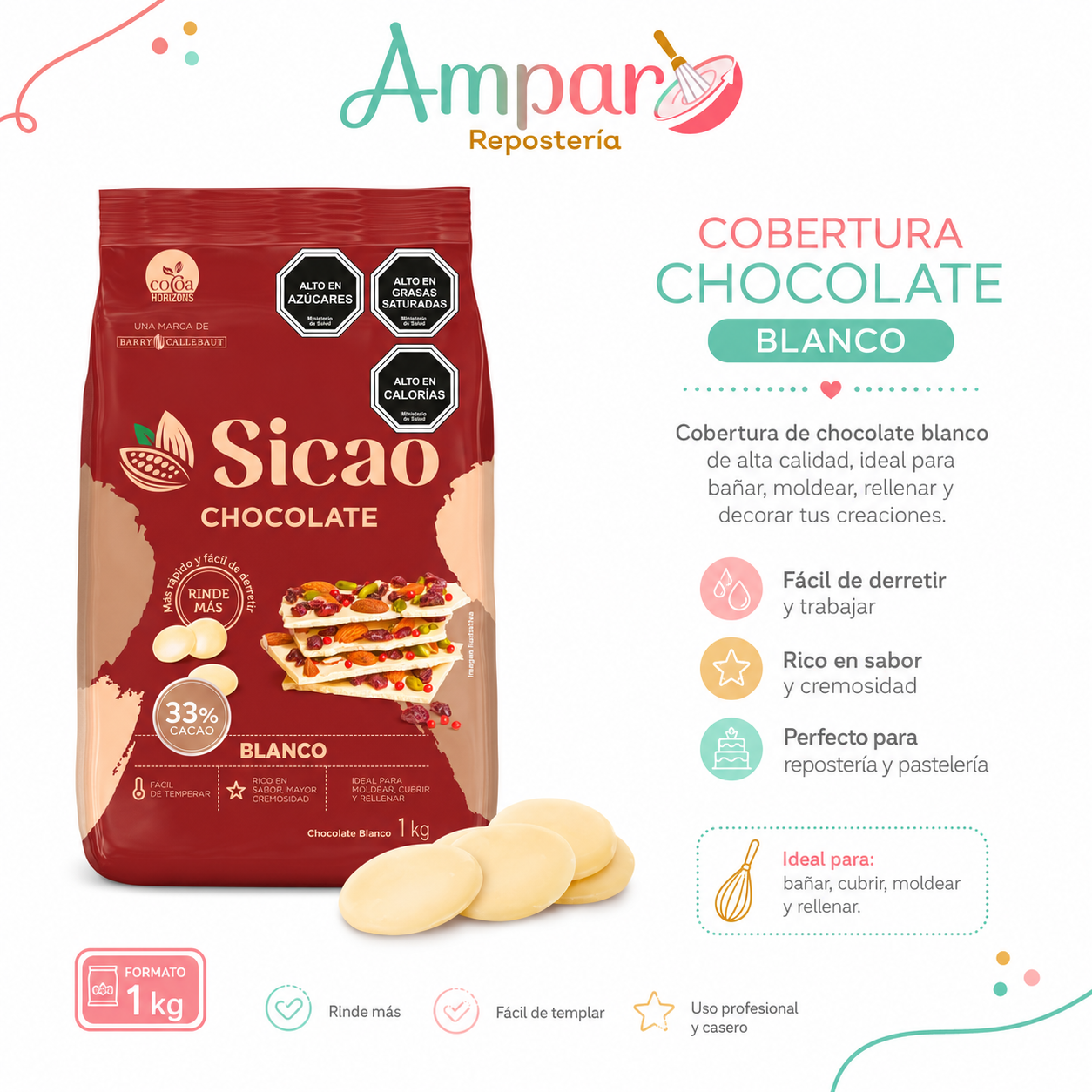 Sicao Chocolate Blanco 35% Cacao 1kg