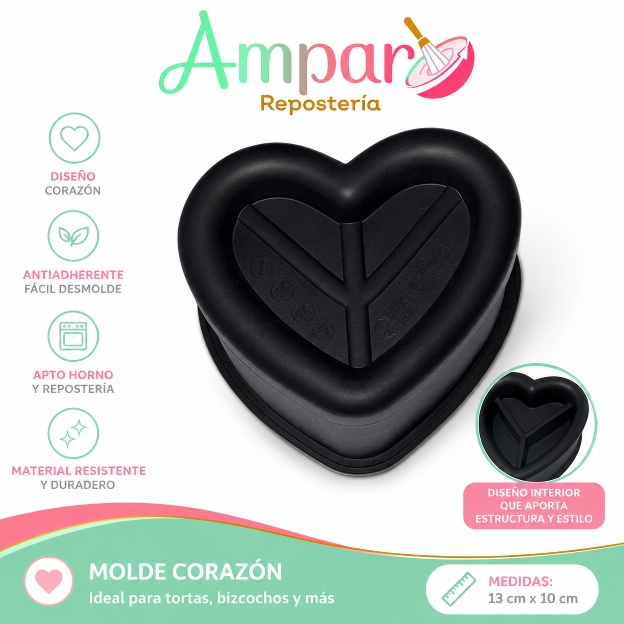 Molde de Silicona Corazón para Postres 13 x 10 cm