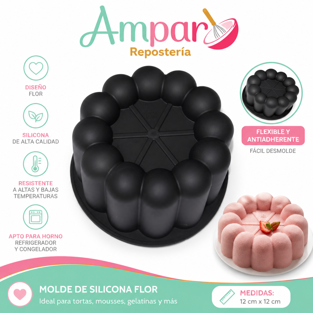 Molde de Silicona Flor para Postres 12 cm