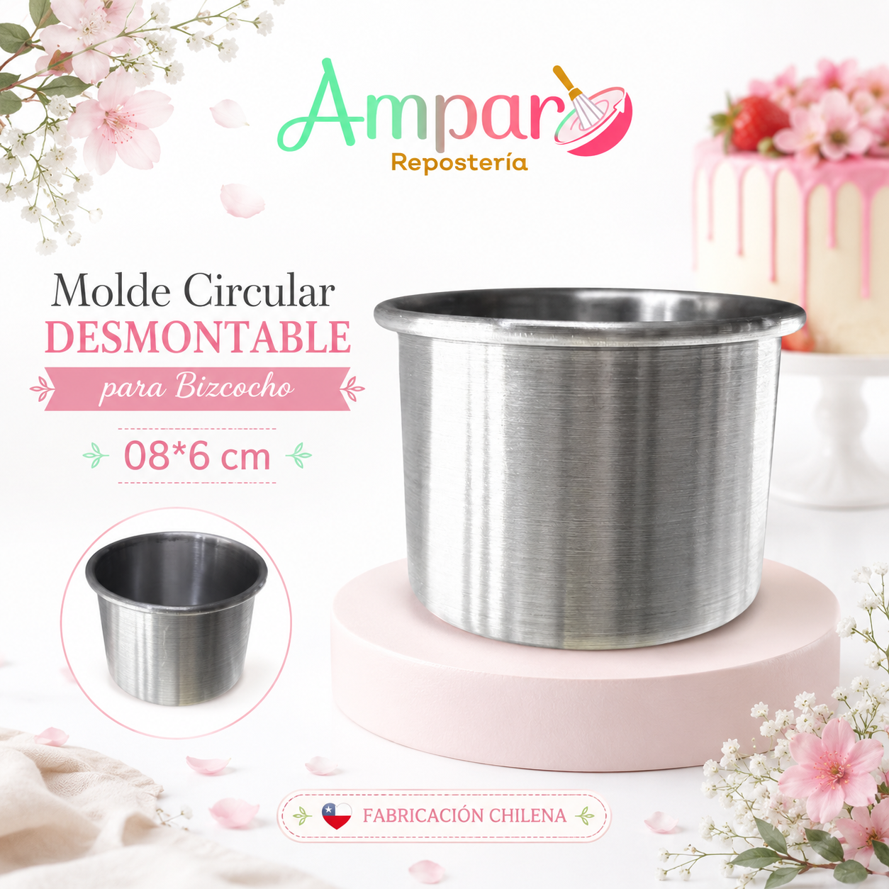 Molde Circular Desmontable para Bizcocho 08*6 cm
