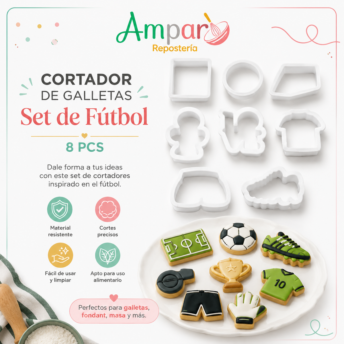 Cortador de Galletas Set de Fútbol 8 Piezas