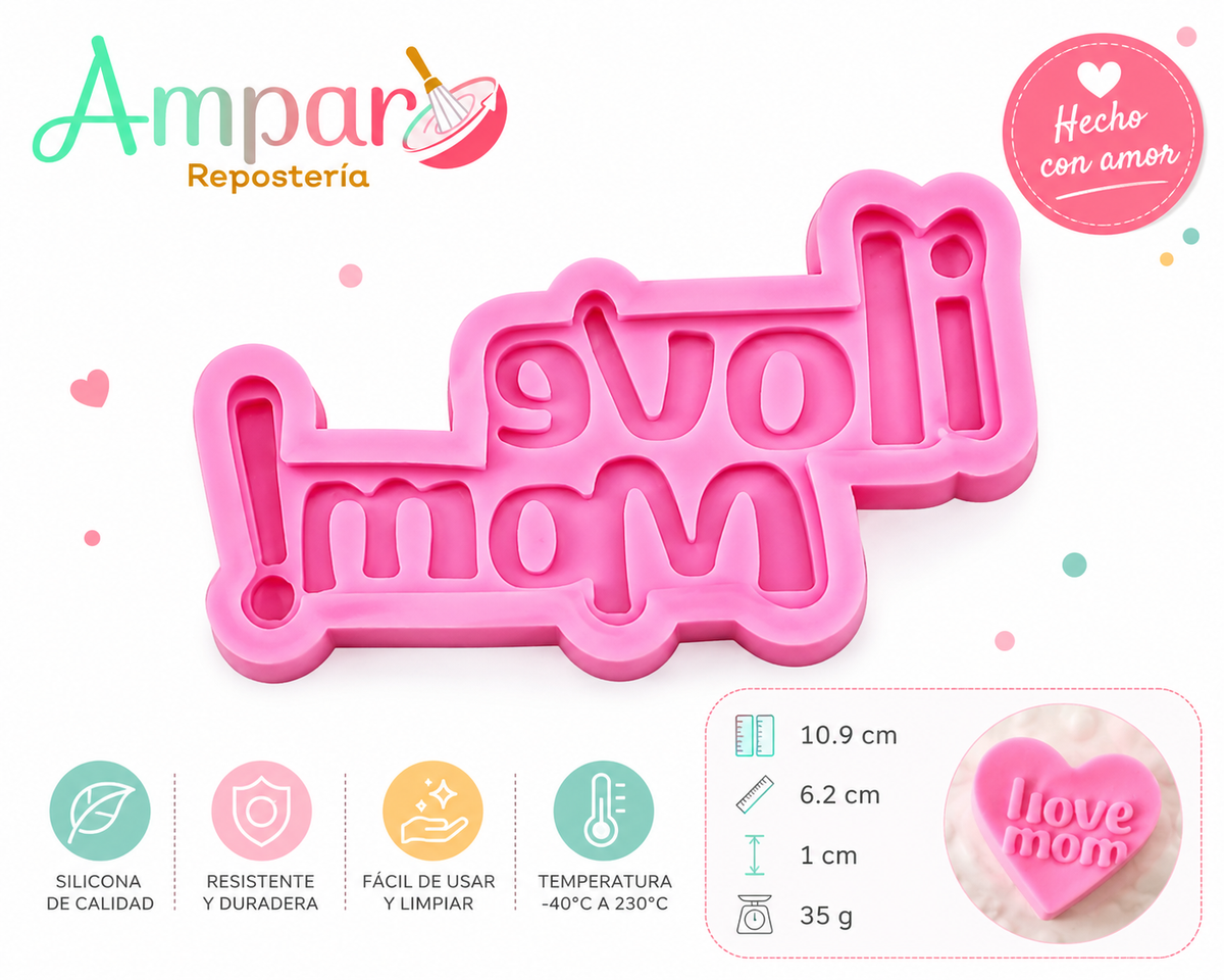 Molde De Silicona Corazon  Love Mom Feliz Dia Madre Fondant
