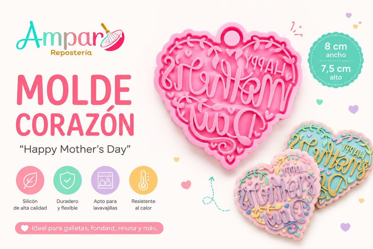 Molde Silicona Corazon Corazon Feliz Mother Day Fondant