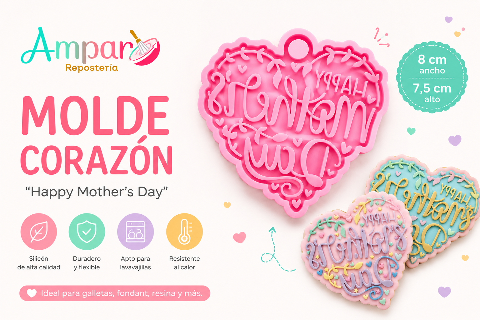 Molde Silicona Corazon Corazon Feliz Mother Day Fondant