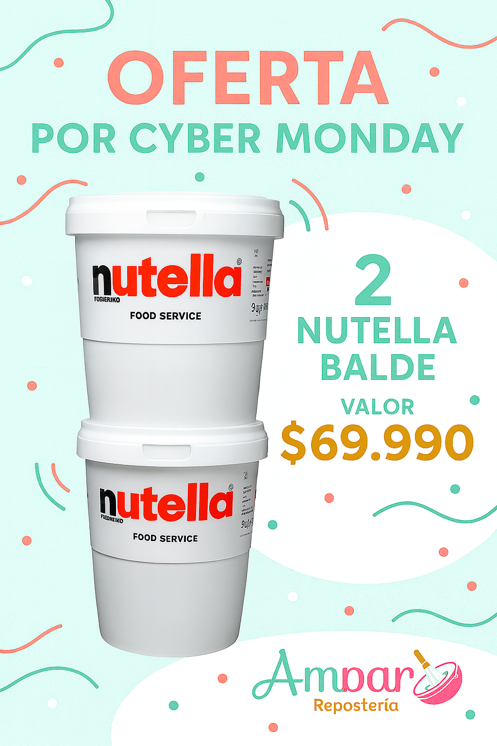 Pack 2 Baldes Nutella 3 kg | Amparo Repostería