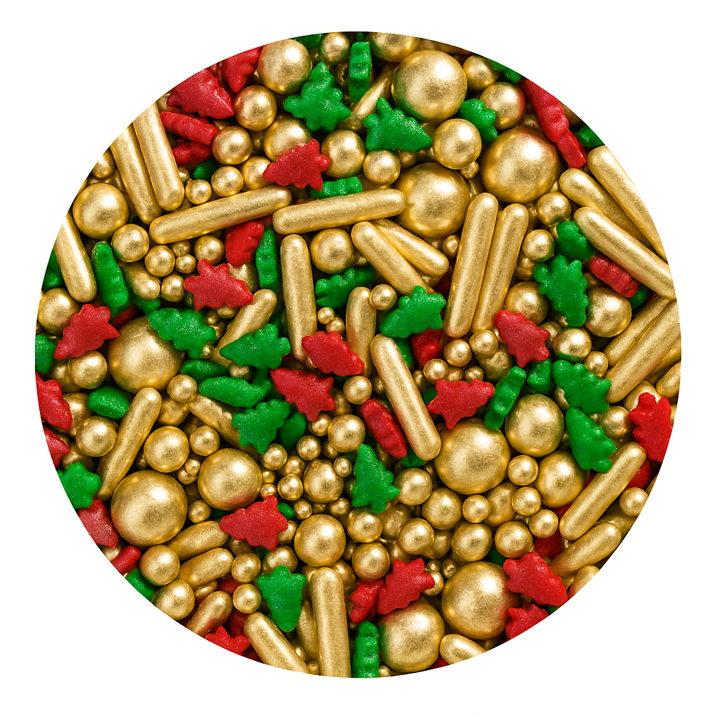 Sprinkles Navidad Dorado &amp; Pinos – 50 g