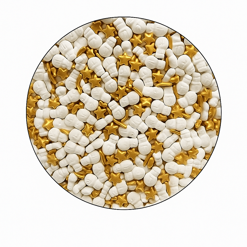 Sprinkles Navidad Muñecos Estrellas  y granillo Doradas 50 gr