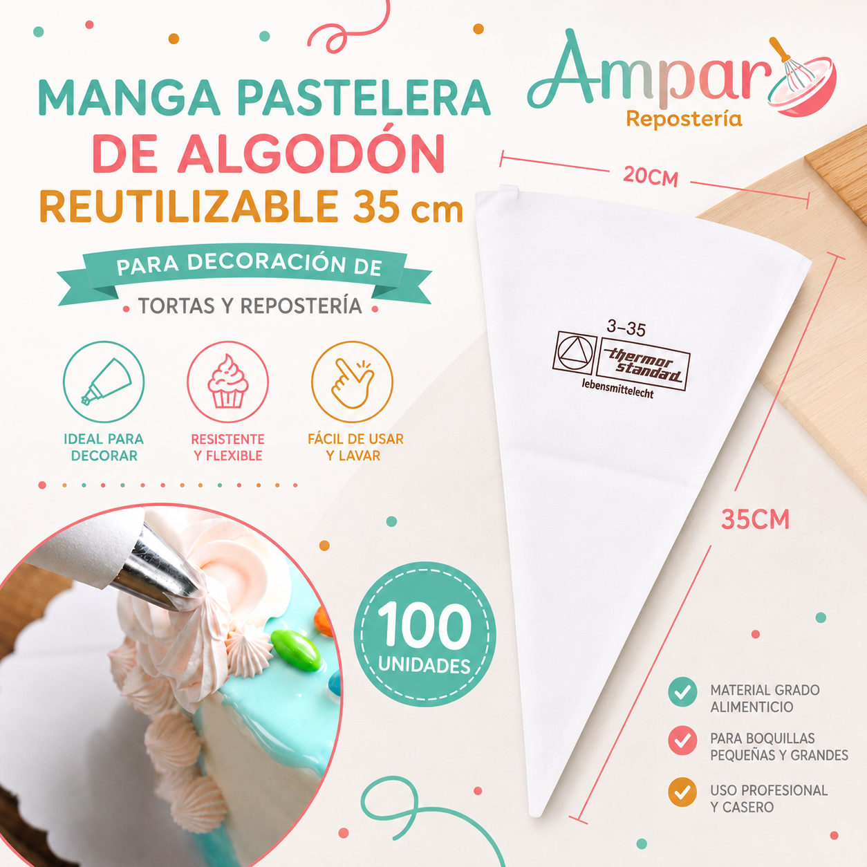 Manga Pastelera de Algodón Reutilizable 35 cm