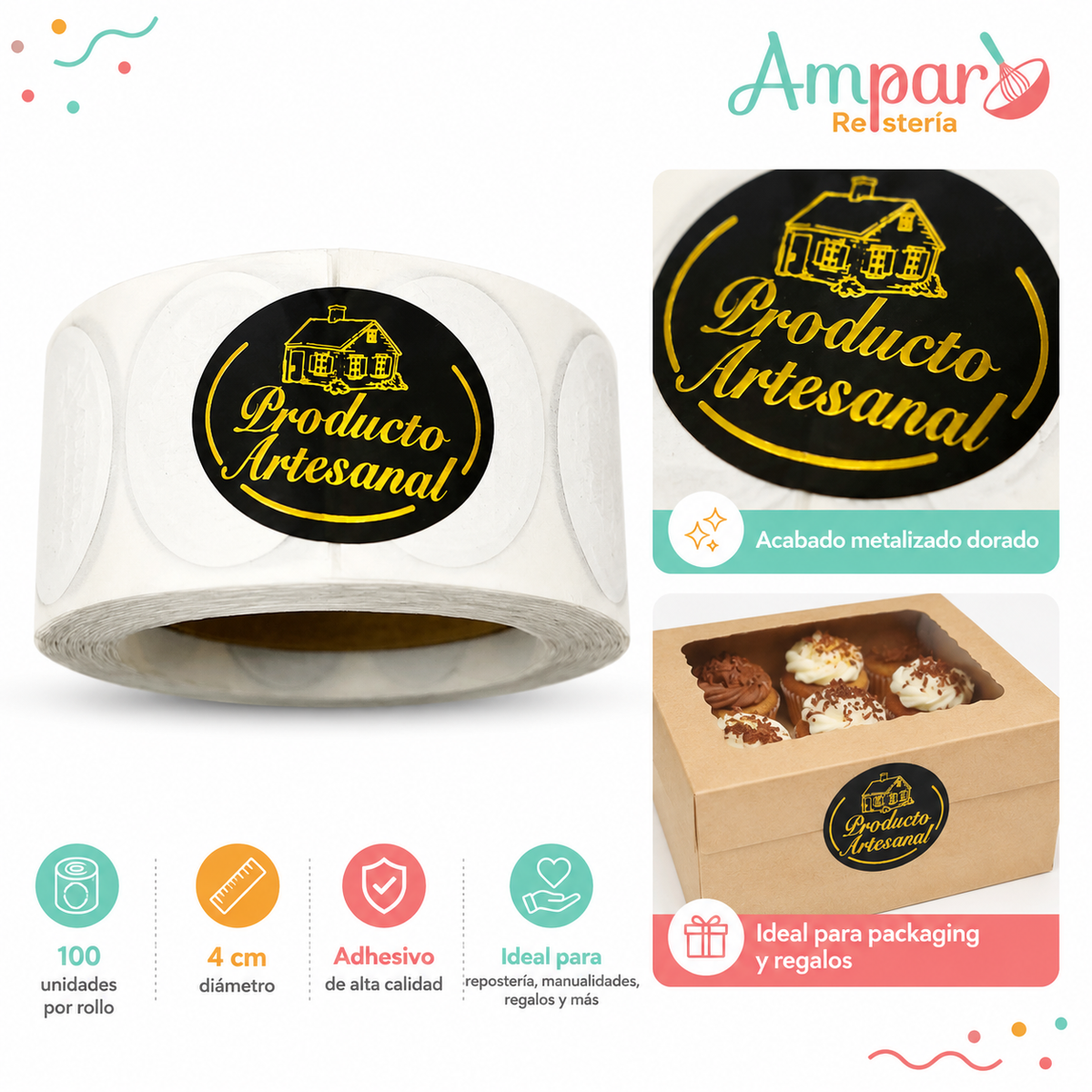 Sticker Producto Artesanal – Pack 100 Unidades