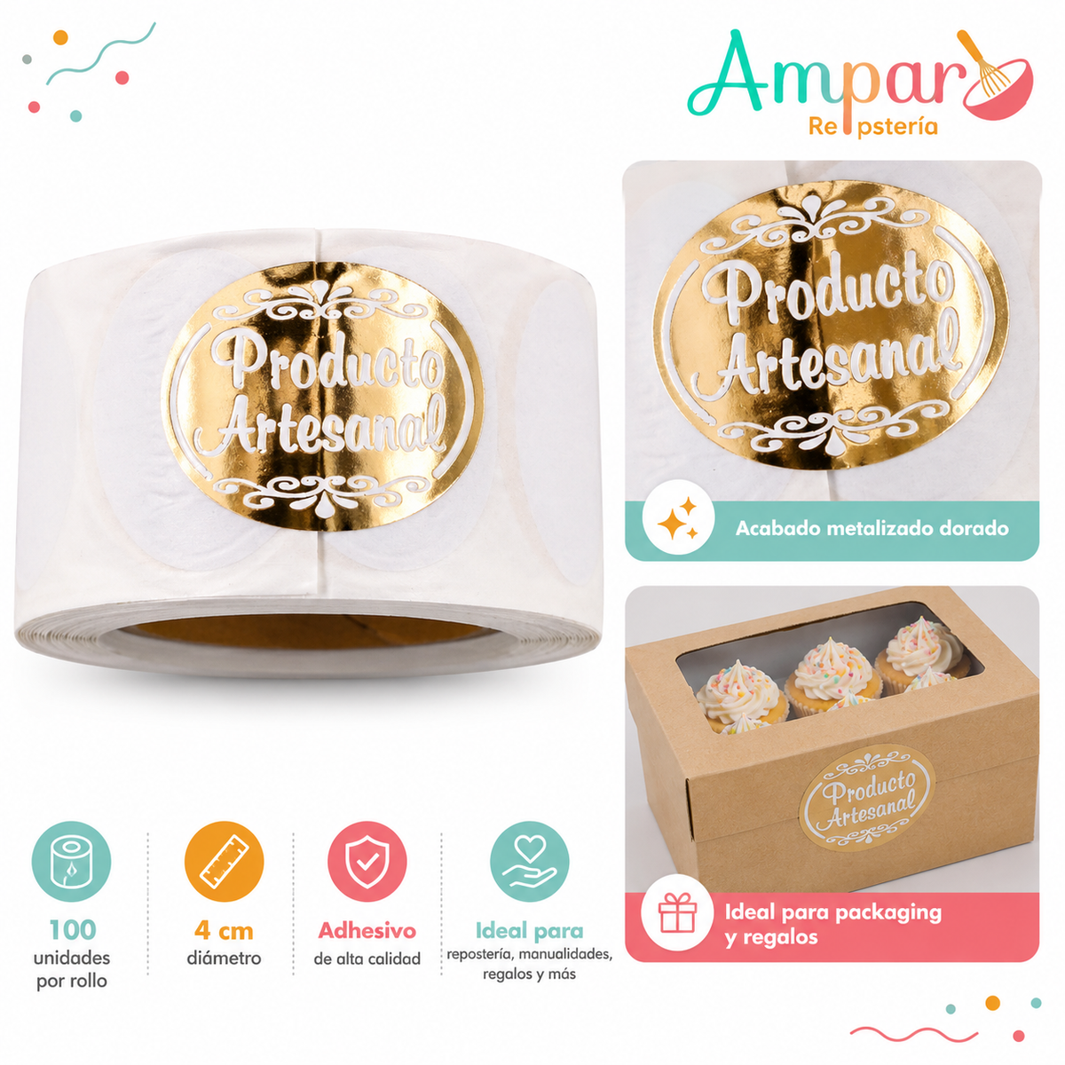 Sticker Producto Artesanal – Pack 100 Unidades