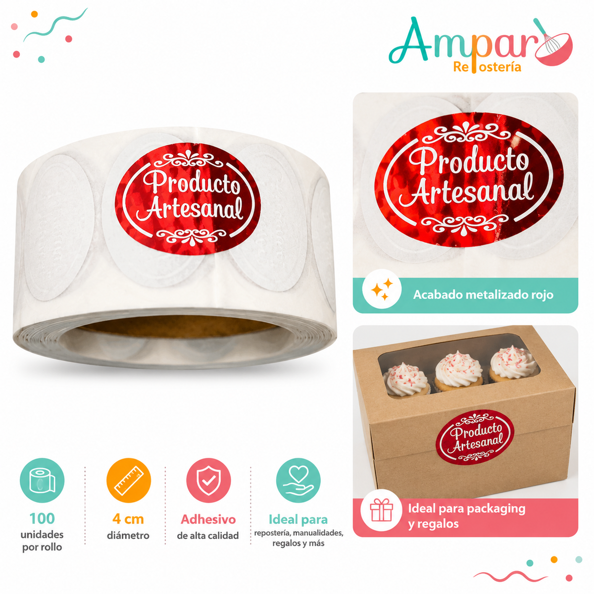 Sticker Producto Artesanal – Pack 100 Unidades