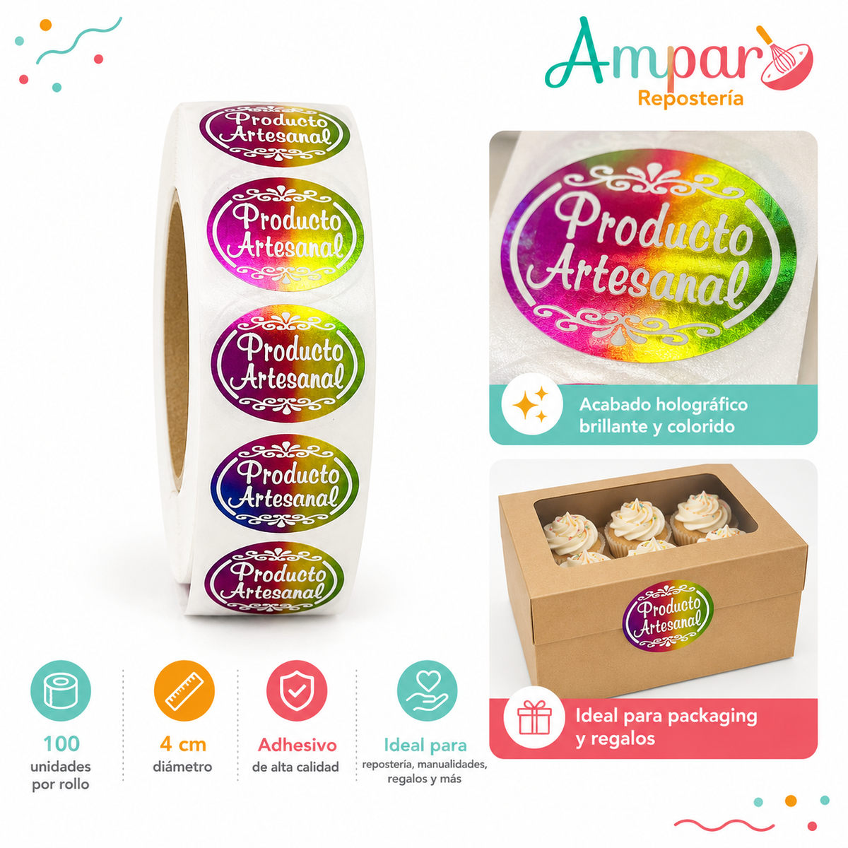 Sticker Producto Artesanal – Pack 100 Unidades