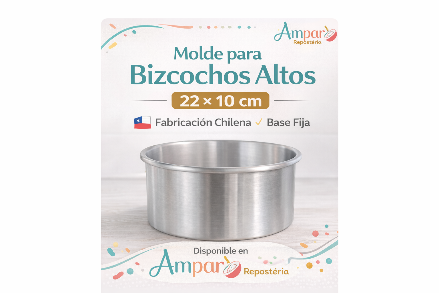 Molde Circular de Aluminio Base Fija para Bizcochos 22 × 10 cm | Fabricación Chilena