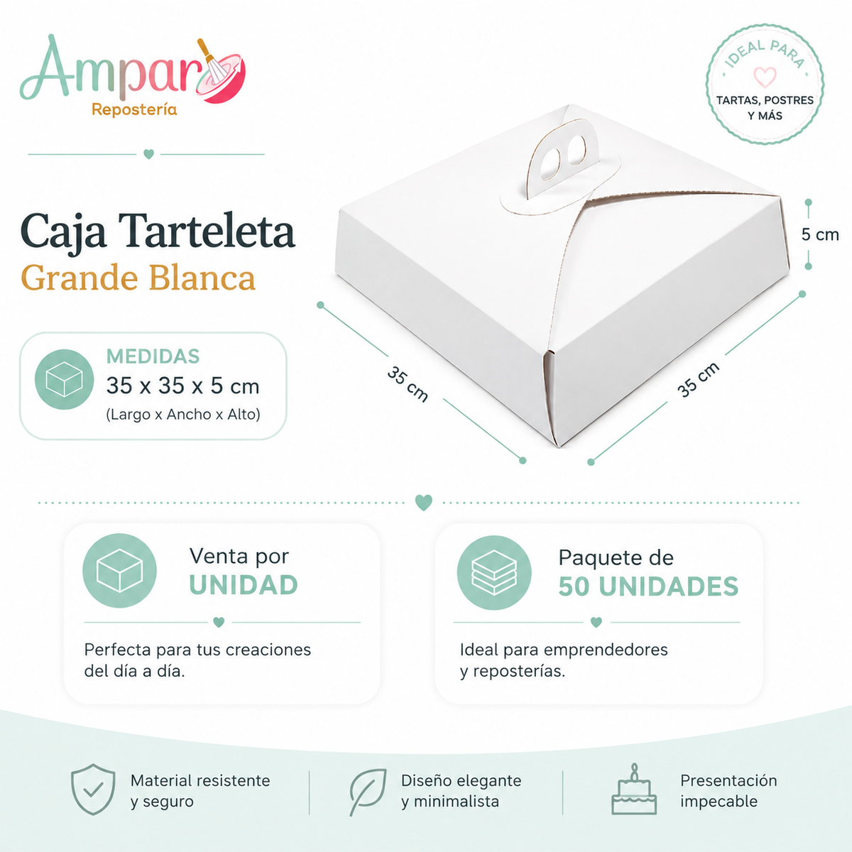 Caja Tarteleta Grande Blanca 35 x 35 x 5 cm