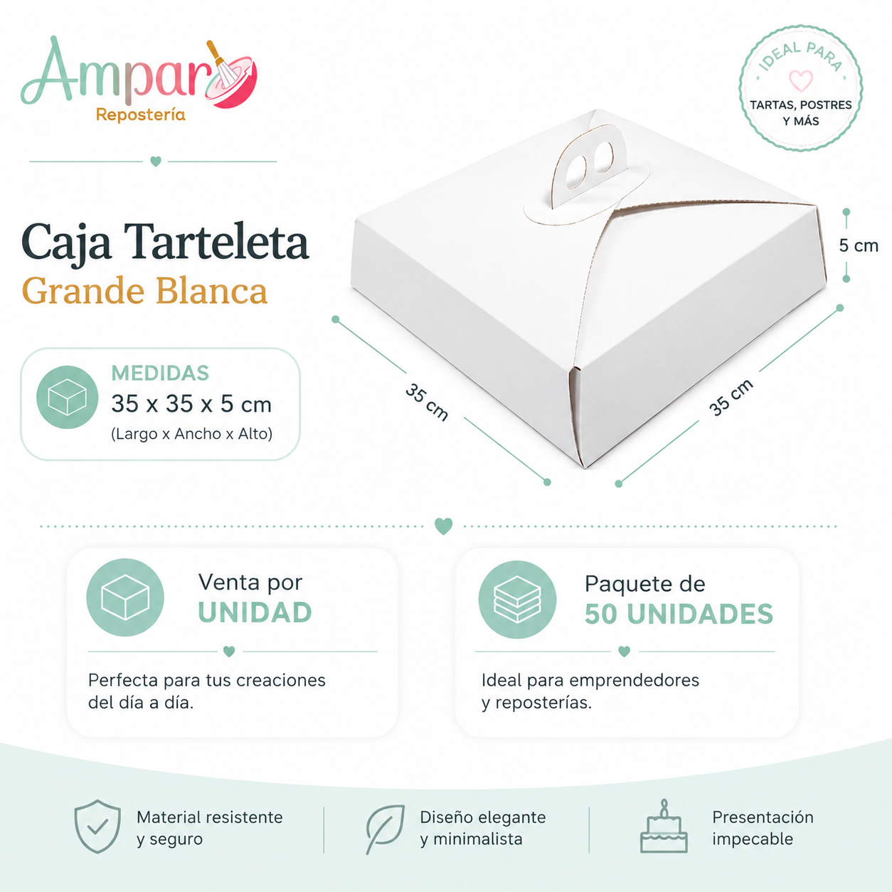 Caja Tarteleta Grande Blanca 35 x 35 x 5 cm