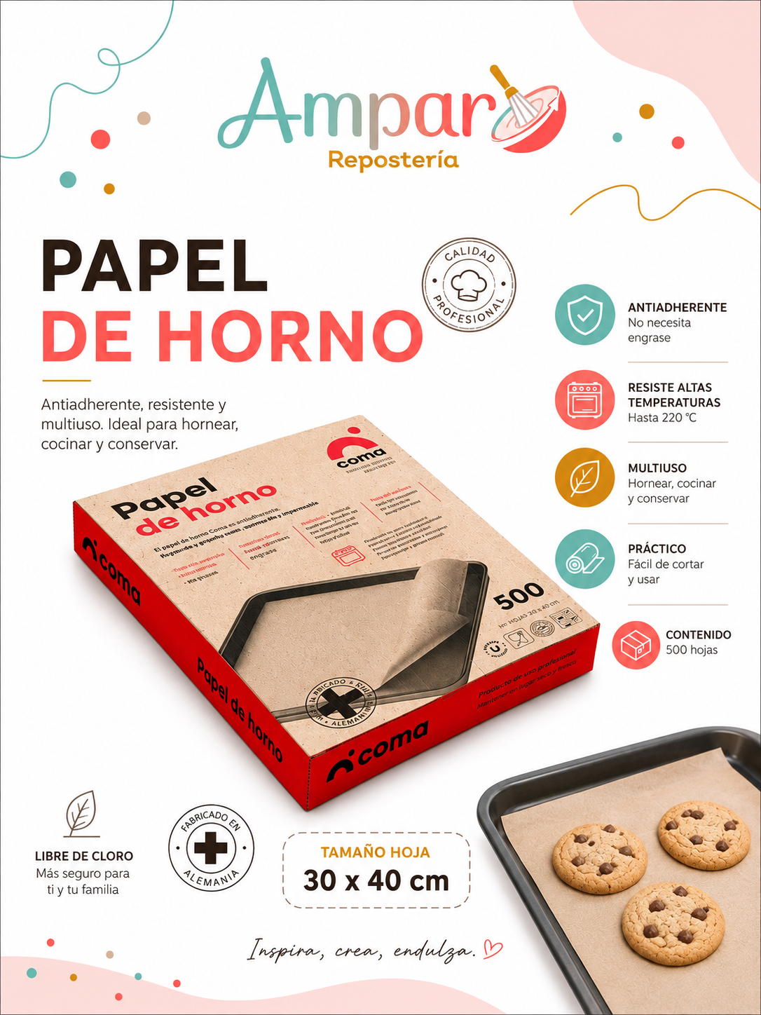 Papel de Horno COMA 30 x 40 cm – 500 Hojas | Reemplazo Papel Saga