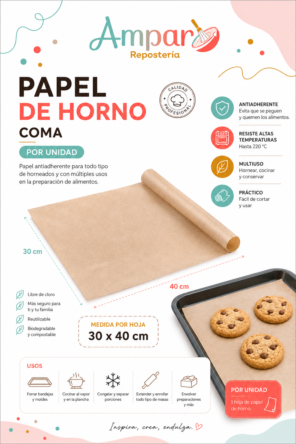 Papel de Horno COMA 30 x 40 cm – 1 Hoja | Reemplazo Papel Saga
