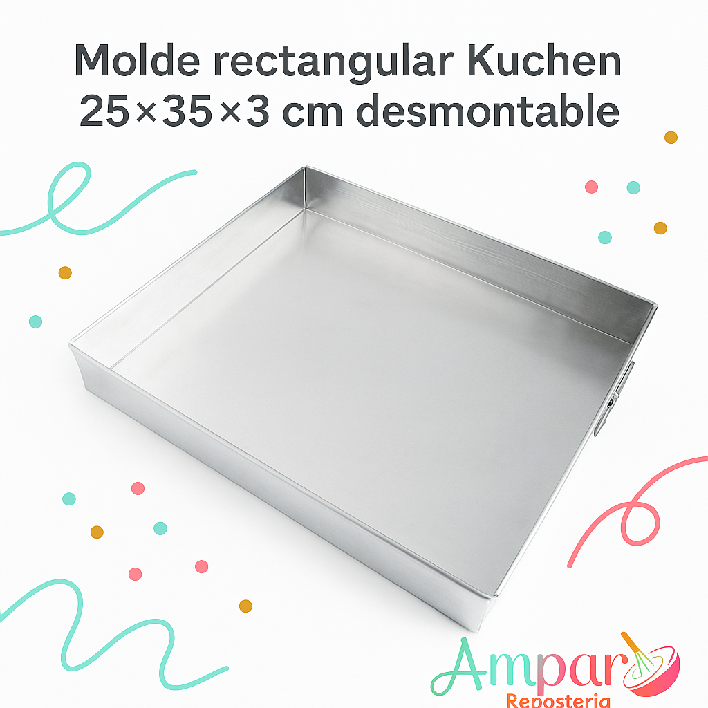 Molde rectangular Kuchen 25×35×3 cm desmontable de aluminio | Amparo Repostería