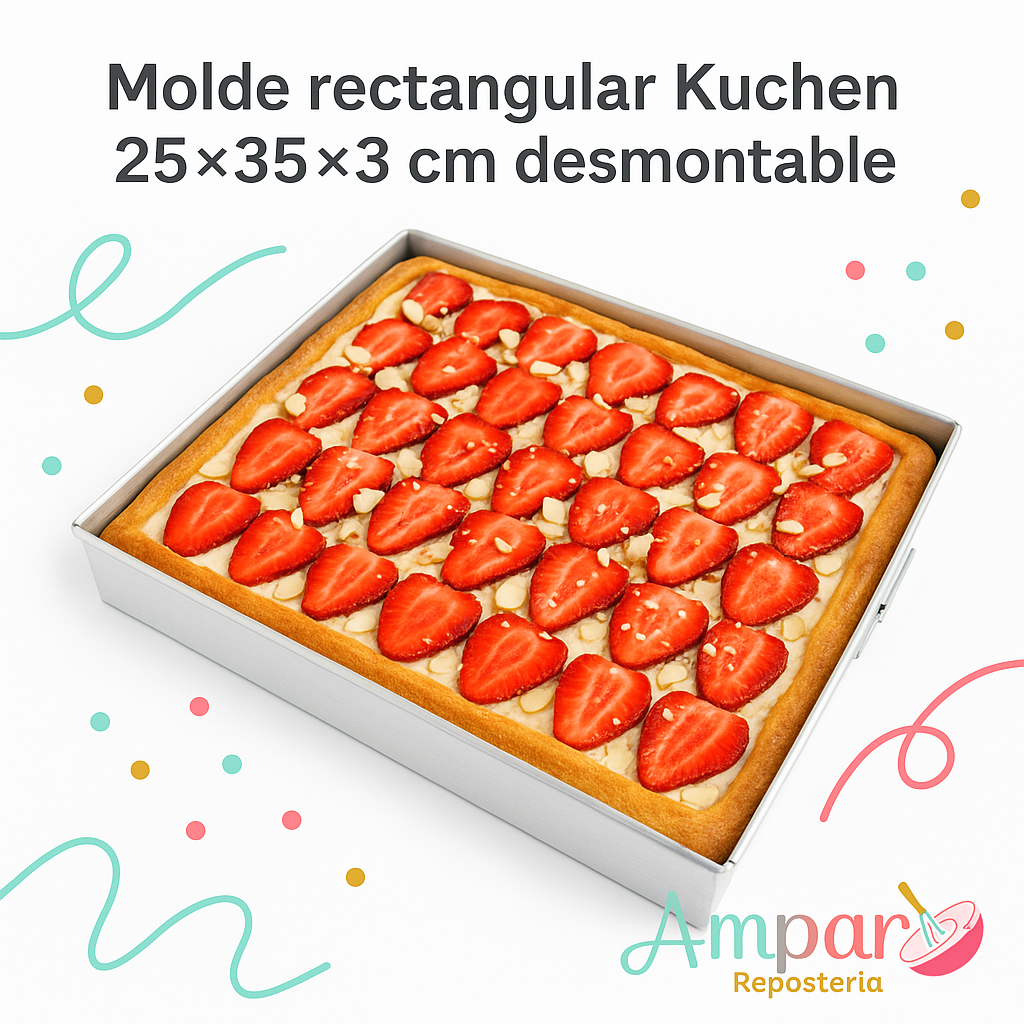 Molde rectangular Kuchen 25×35×3 cm desmontable de aluminio | Amparo Repostería
