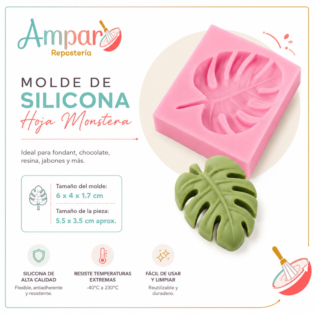 Molde de Silicona Hoja Monstera – 6 x 4 x 1,7 cm | Decoración Repostería