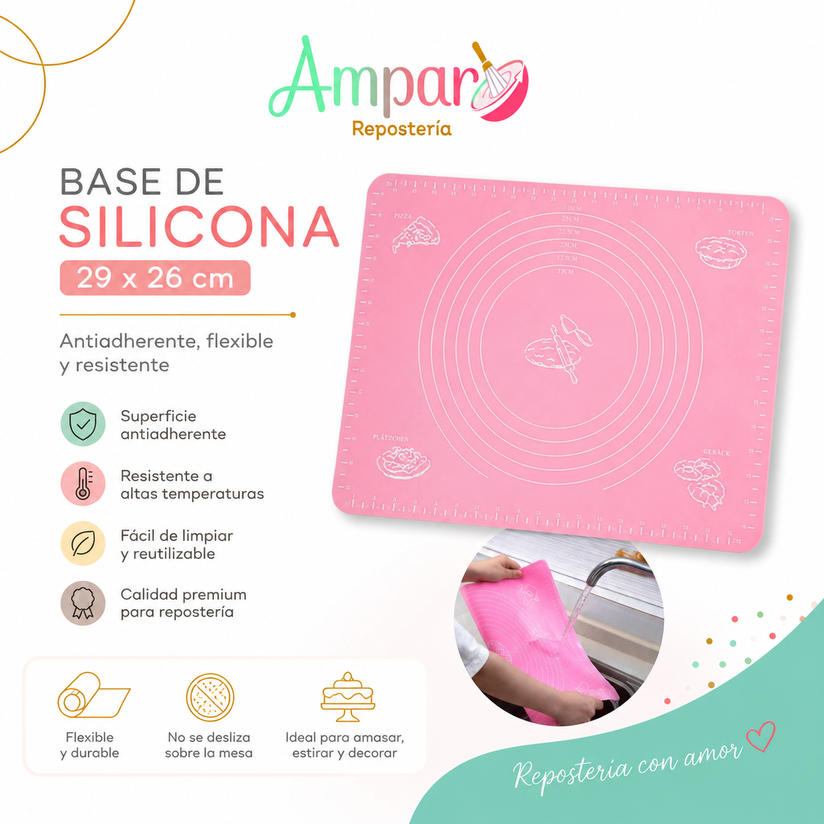 Base de Silicona Antiadherente para Repostería 29 x 26 cm