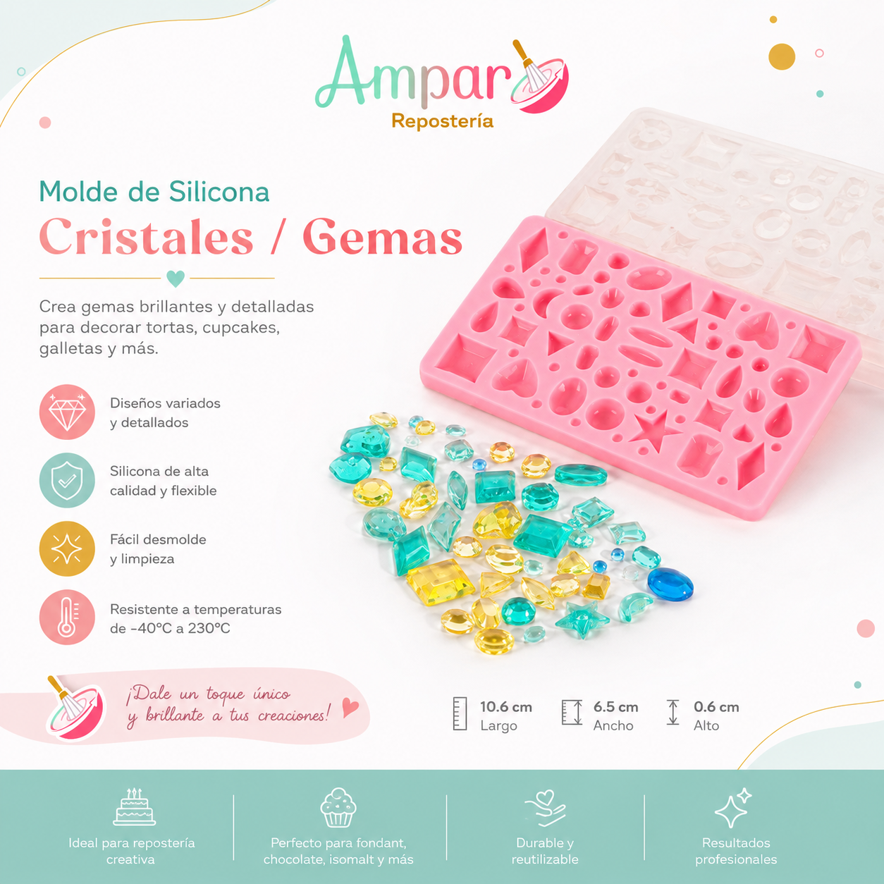 Molde de Silicona Cristales / Gemas – Para Chocolate, Resina y Decoración