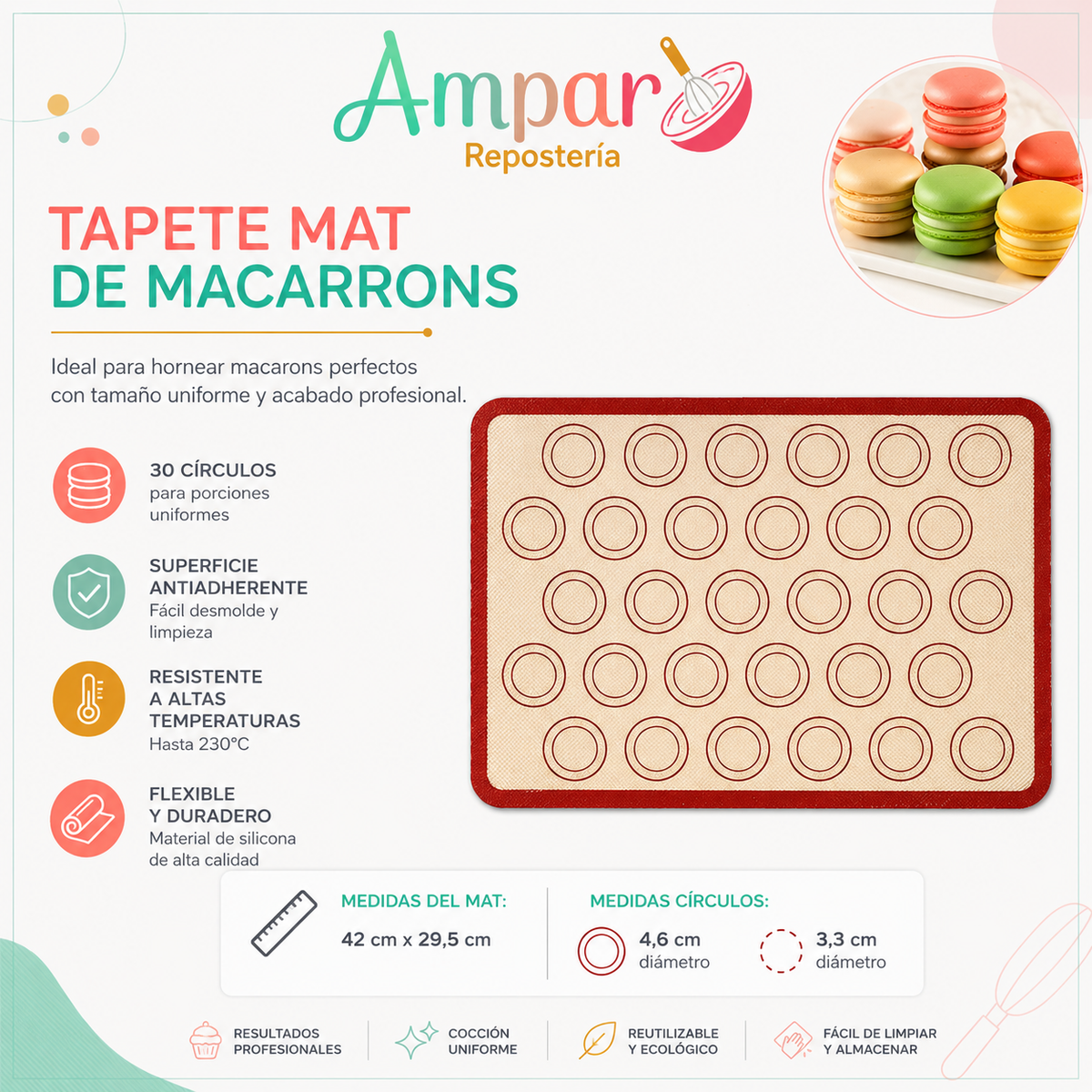 Tapete Mat de Macarrons 42 x 29,5 cm – 30 Círculos