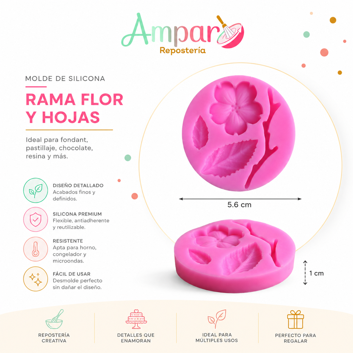 Molde de Silicona Flor, Hoja y Rama