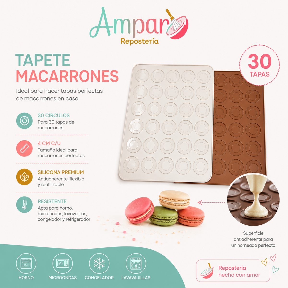 Tapete de Silicona para Macarrones – 30 Círculos de 4 cm