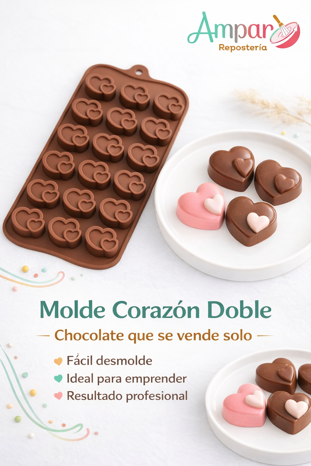 Molde de Silicona Corazón Doble Amor para Chocolate
