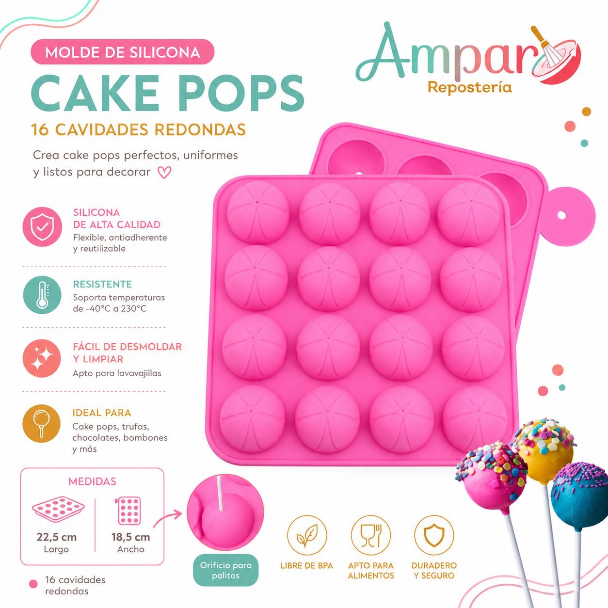 Molde Silicona cake pop 16 cavidades