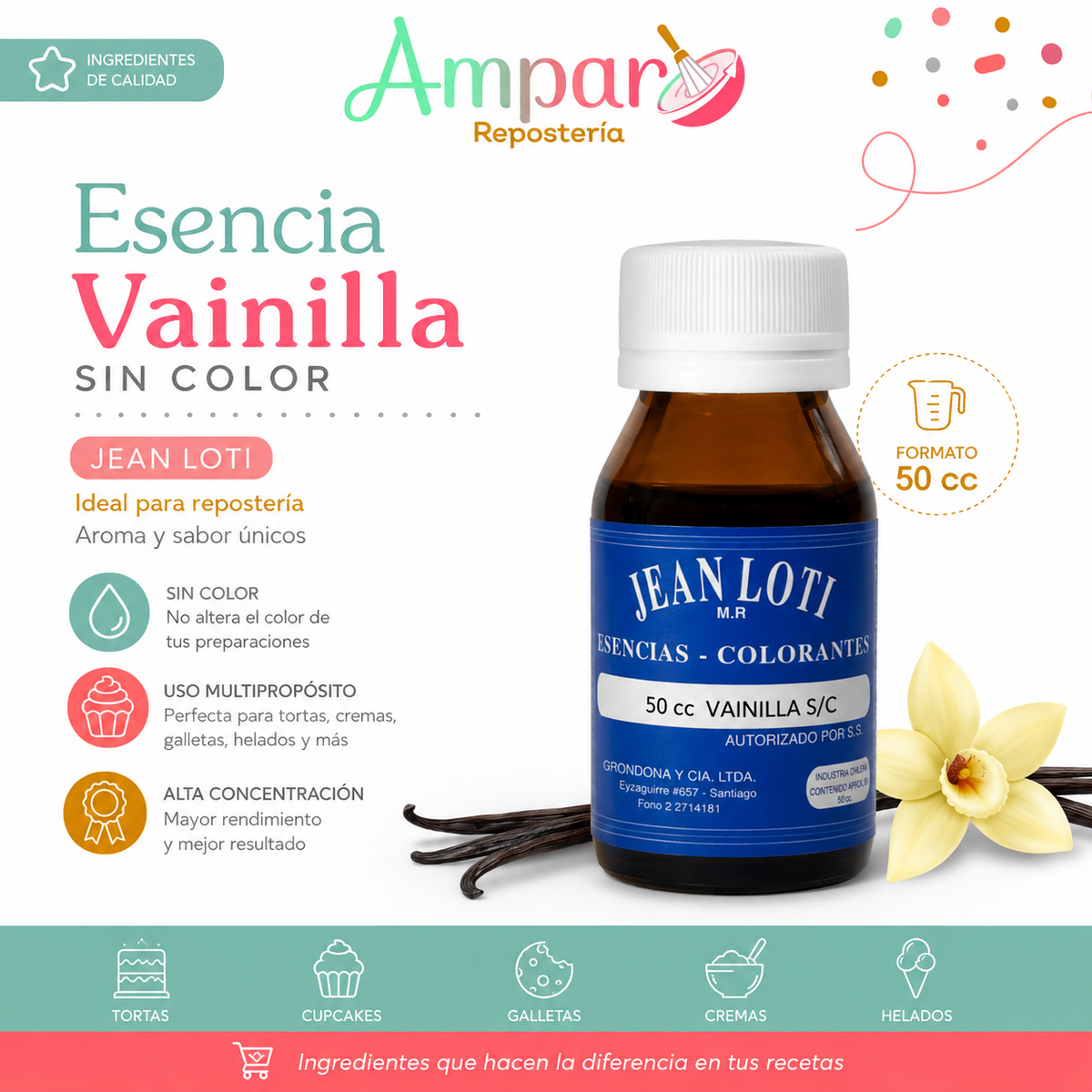 Esencia Vainilla sin color Jean Loti Repostería 50 cc.