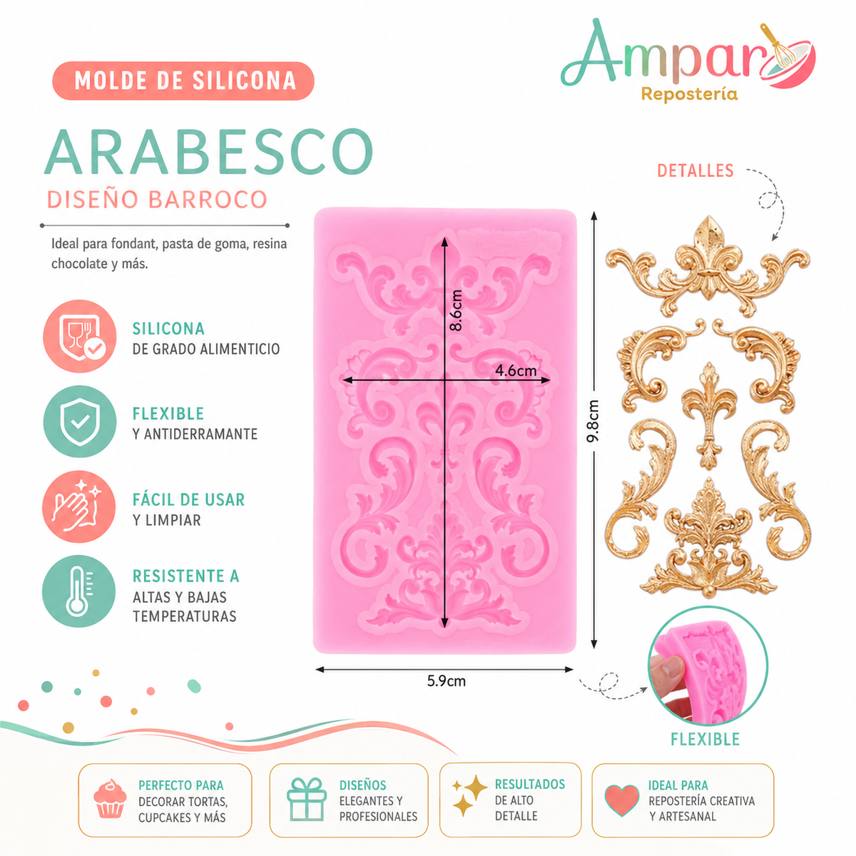 Molde de Silicona Barroco para Repostería y Fondant | Amparo Repostería