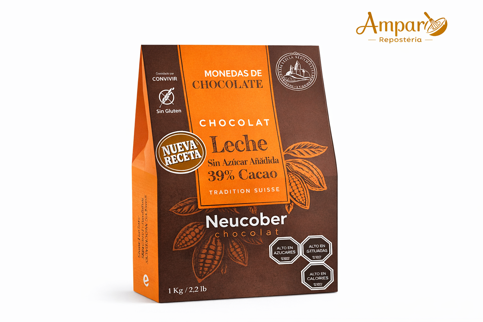 Cobertura de Chocolate de Leche 39% Cacao sin Azúcar Añadida – Neucober 1 kg