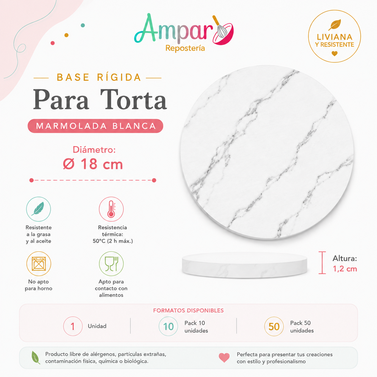 Base Rígida para Torta Marmoleada Blanca 18 cm