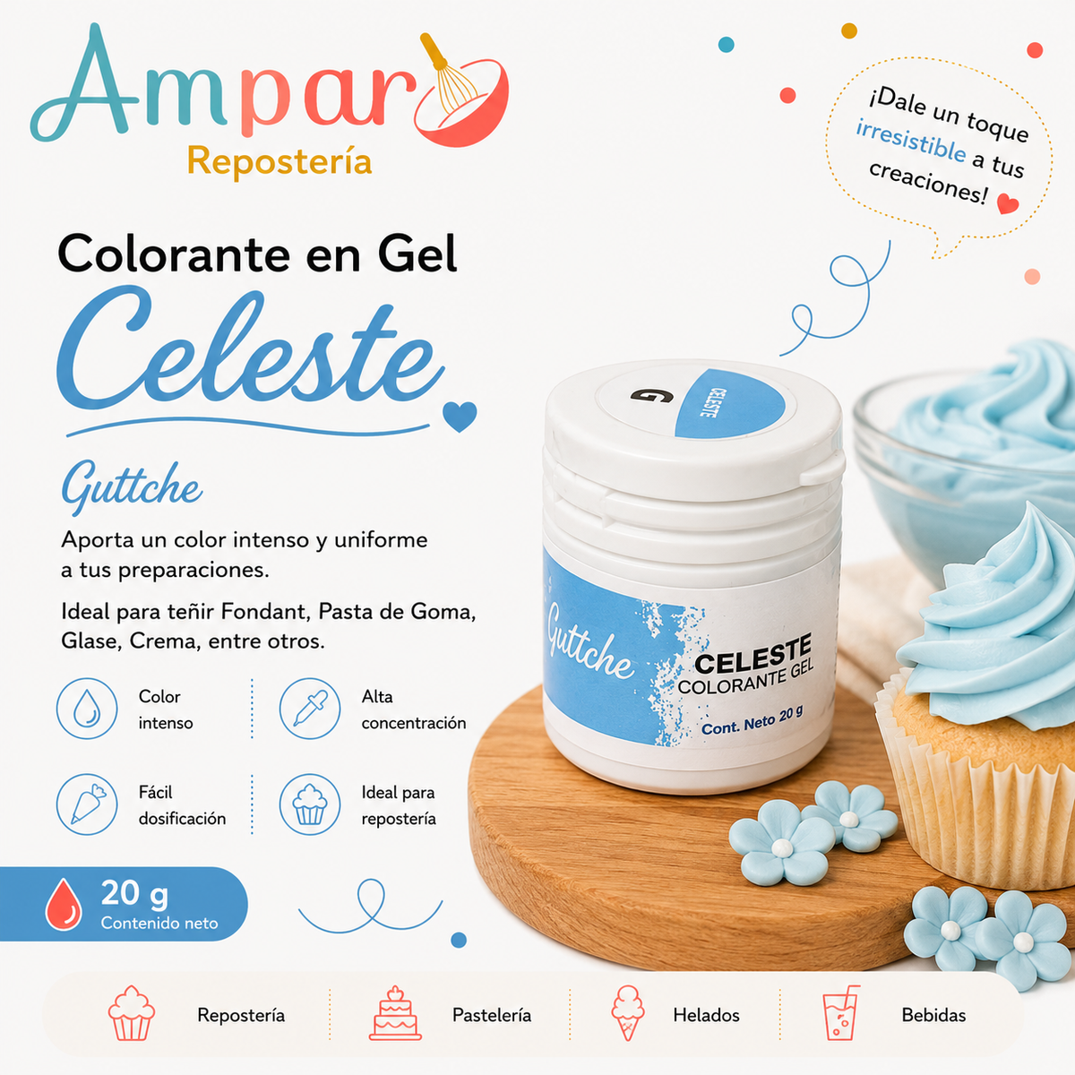 Colorante Gel Celeste Guttche 20 gr. Pote