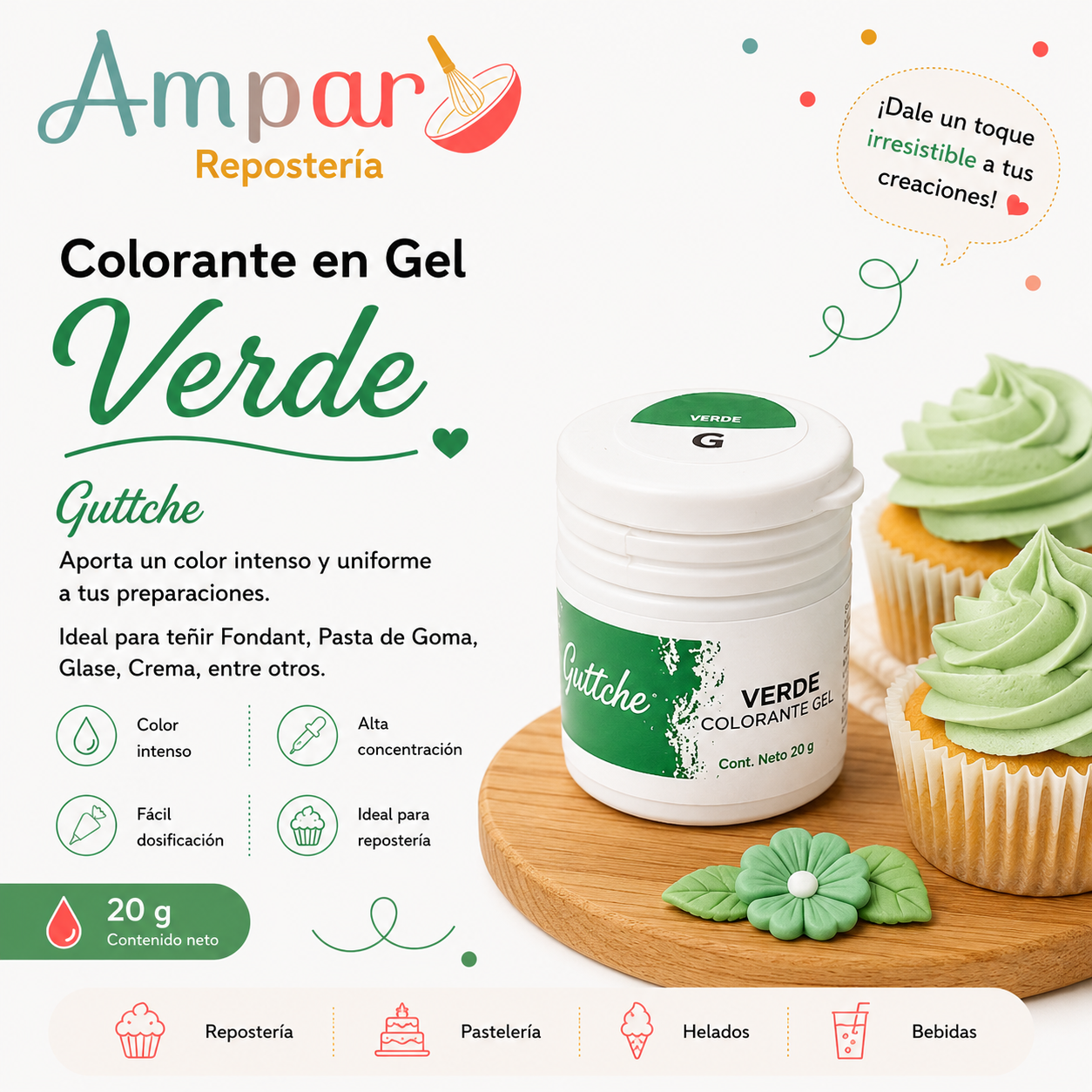 Colorante Gel Verde Guttche 20 gr. Pote